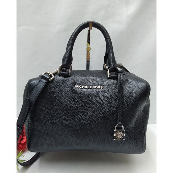 Michael Kors Mercer Black Pebbled Leather Duffle Zipper Closure Satchel Bag - Picture 1 of 16
